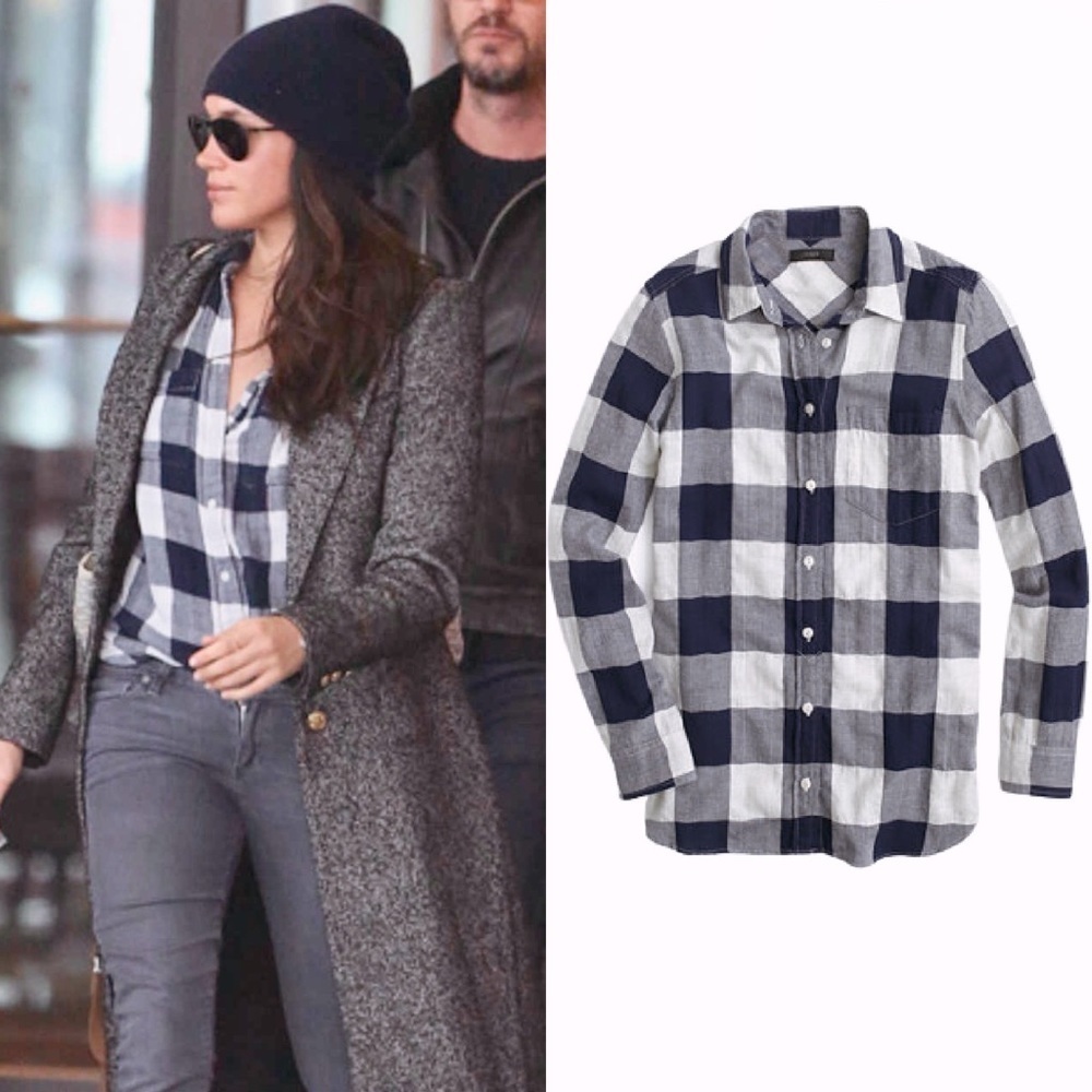 J. Crew Shrunken Boy Shirt in Navy Blue Buffalo Check Size 00 ASO Meghan Markle